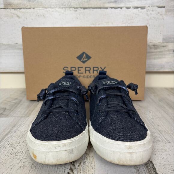 Sperry womens 8 Crest Vibe Black Sparkle Sneakers shoe lace up canvas casual - Picture 2 of 7